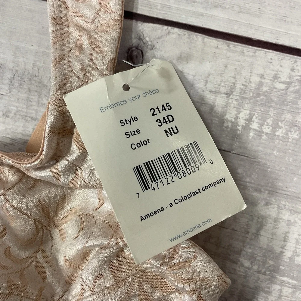 Amoena Mastectomy Bra Womens 34D Nude Front‎ Back Closure #2145 Wireless NEW